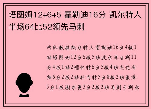 塔图姆12+6+5 霍勒迪16分 凯尔特人半场64比52领先马刺