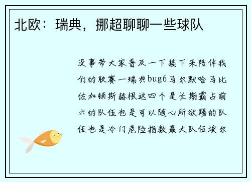 北欧：瑞典，挪超聊聊一些球队